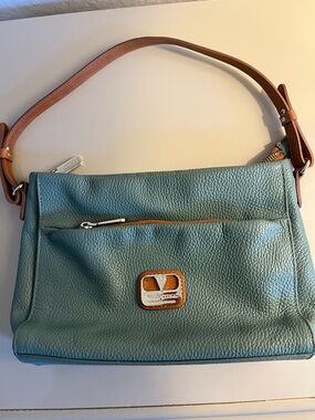 Valentino Teal Leather Shoulder Bag with Tan Strap